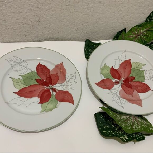 2 Block Spal 8"  Plate Poinsettia Christmas Mary Lou Goertzen - Picture 2 of 7